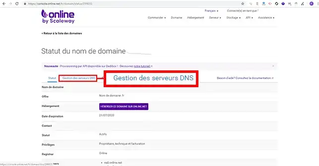 Comment changer les serveurs DNS d'un domaine chez Online ?
